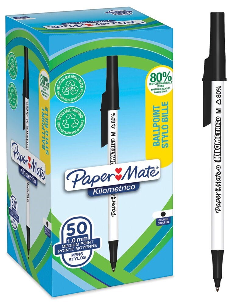 Paper Mate® Kilometrico Ballpoint Pen, Black, Box of 50