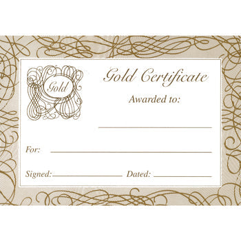 CERTIFICATE CARD, A5 Foil Certificates, Gold, Pack of 20