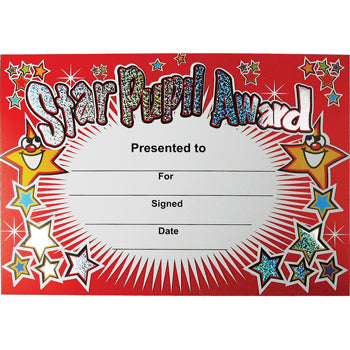 CERTIFICATE CARD, Sparkling Star Pupil Award, Pack of 20