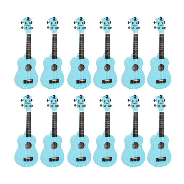 Octopus Academy soprano ukulele classroom pack of 12 - Light blue and white crackle