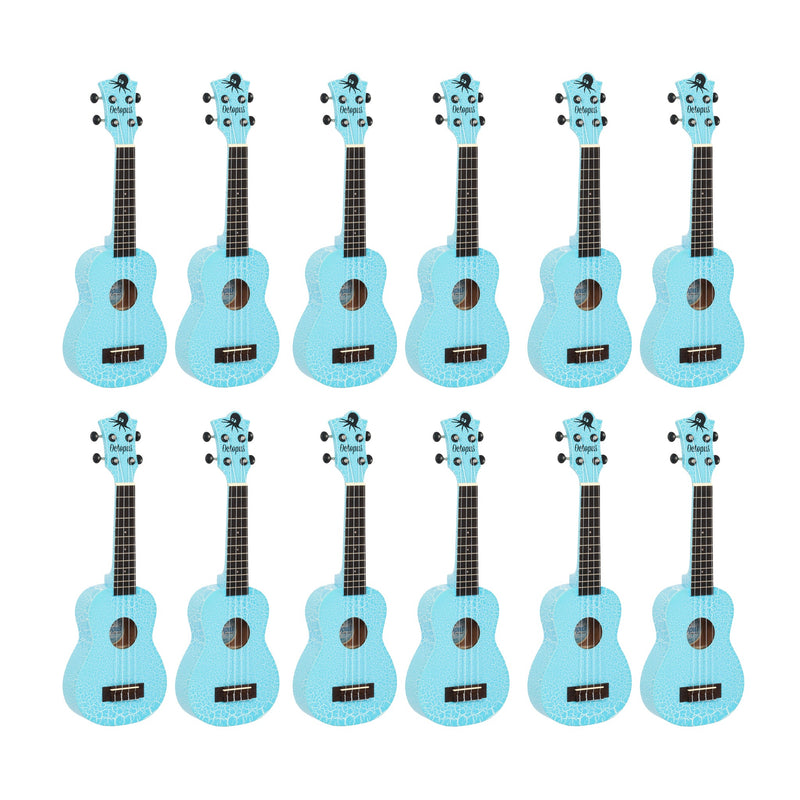 Octopus Academy soprano ukulele classroom pack of 12 - Light blue and white crackle