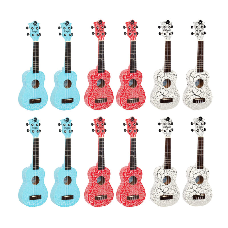 Octopus Academy soprano ukulele classroom pack of 12 - Mixed Crackle