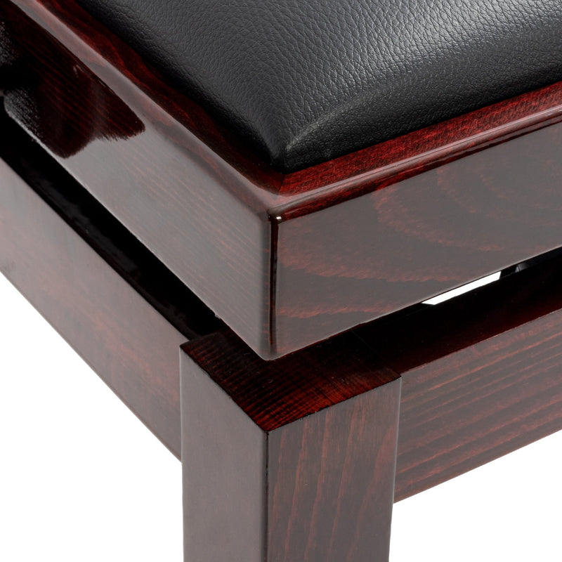 CGM 125E height adjustable piano stool - dark mahogany gloss, black simulated leather