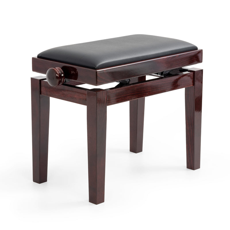 CGM 125E height adjustable piano stool - dark mahogany gloss, black simulated leather
