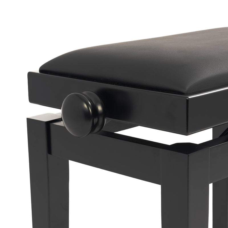 CGM 125E height adjustable piano stool - Black satin, black simulated leather