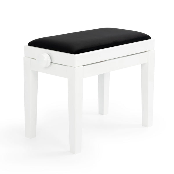 CGM 125E height adjustable piano stool - White gloss, black velvet
