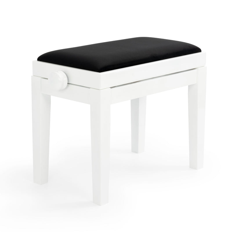 CGM 125E height adjustable piano stool - White gloss, black velvet