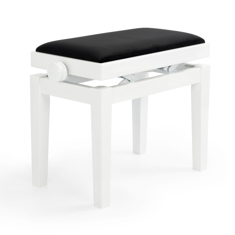 CGM 125E height adjustable piano stool - White gloss, black velvet