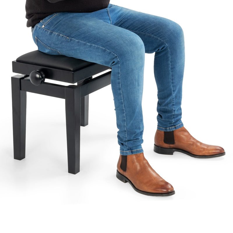 CGM 125E height adjustable piano stool - White gloss, black velvet