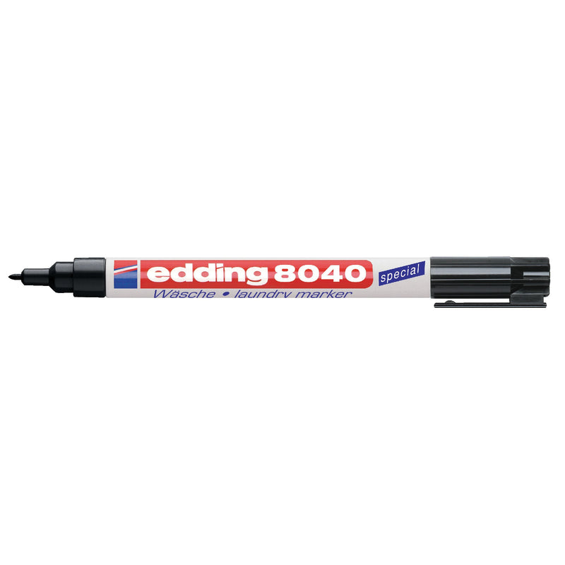 PERMANENT LAUNDRY MARKERS EDDING 8040, Bullet Tip 1mm line width, Black, Pack of, 10