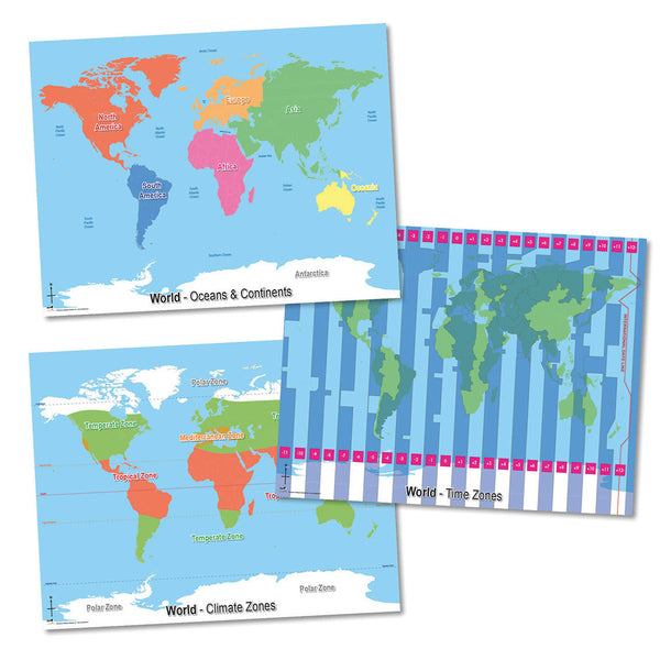 3 WORLD MAPS, Set of, 3