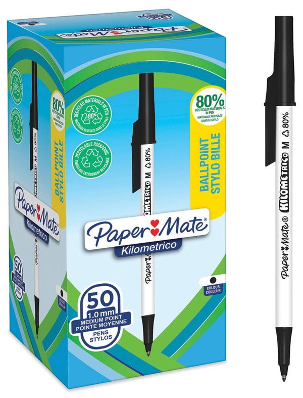 Paper Mate® Kilometrico Ballpoint Pen, Black, Box of 50