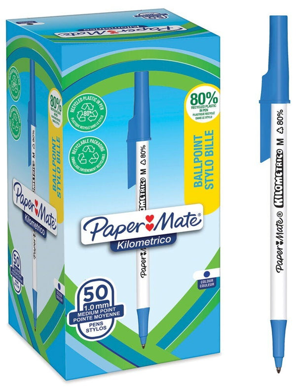 Paper Mate® Kilometrico Ballpoint Pen, Blue, Box of 50