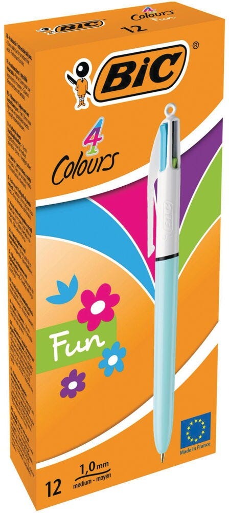 BiC® 4 Colour Retractable Ballpoint Pen, Light Blue, Box of 12