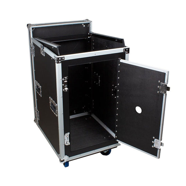 Trojan Pro 16U heavy-duty mixer rack flight case with wheels