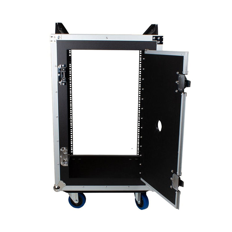 Trojan Pro 16U heavy-duty mixer rack flight case with wheels