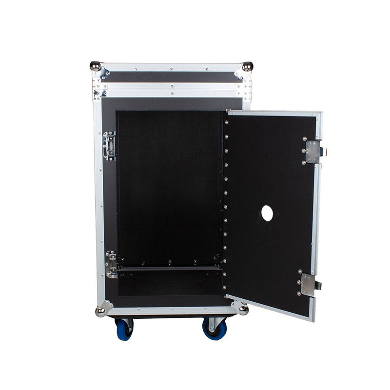 Trojan Pro 16U heavy-duty mixer rack flight case with wheels