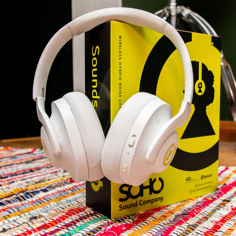 Soho 45's Hybrid active noise cancelling wireless bluetooth headphones - White