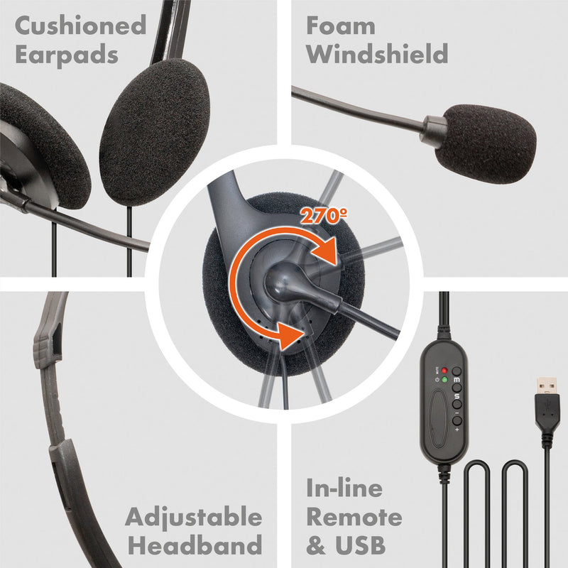 Soundlab A088DU USB headset with flexible boom microphone