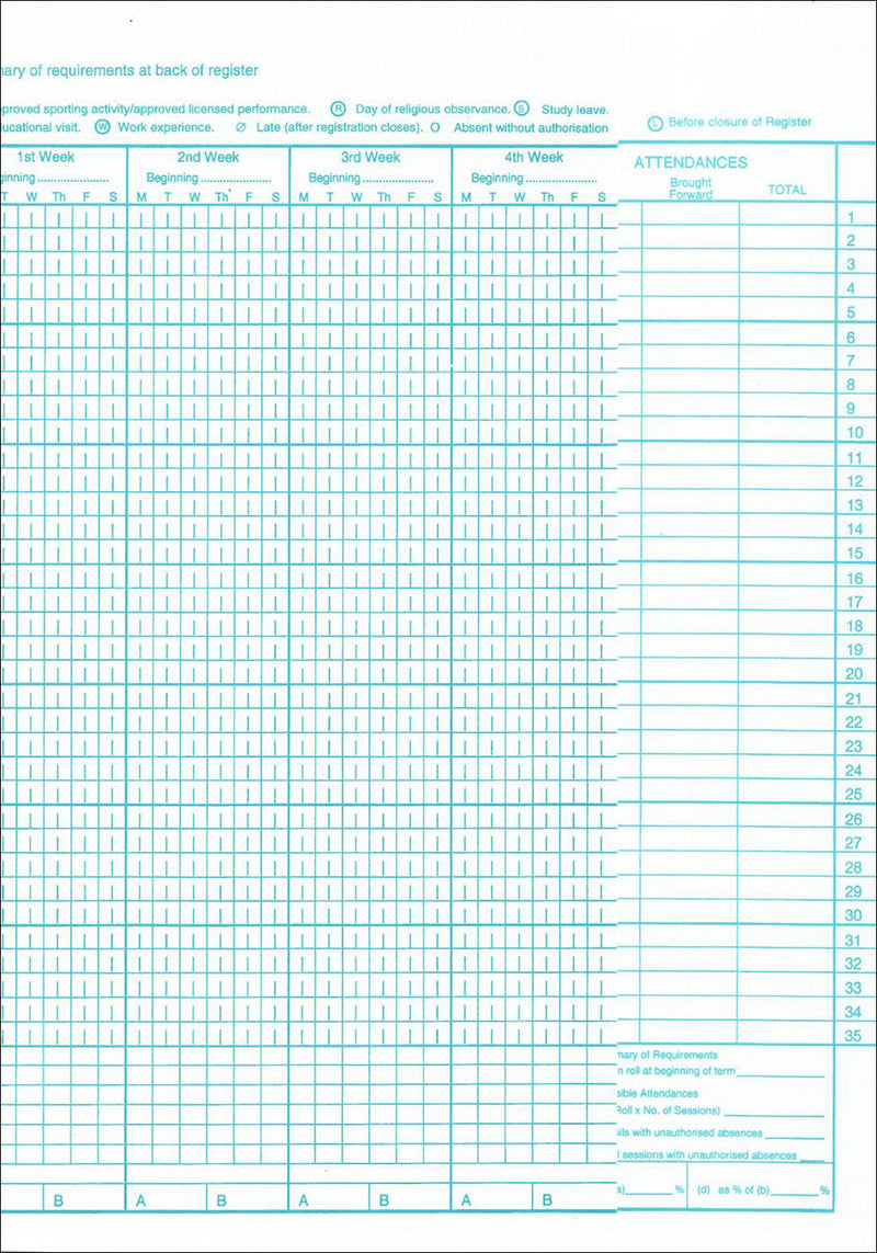 Philip & Tacey School Attendance Register 35 Names Pack of 10