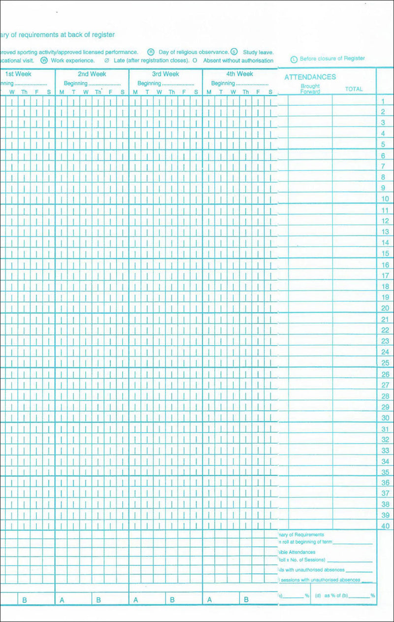 Philip & Tacey School Attendance Register 40 Names Pack of 10
