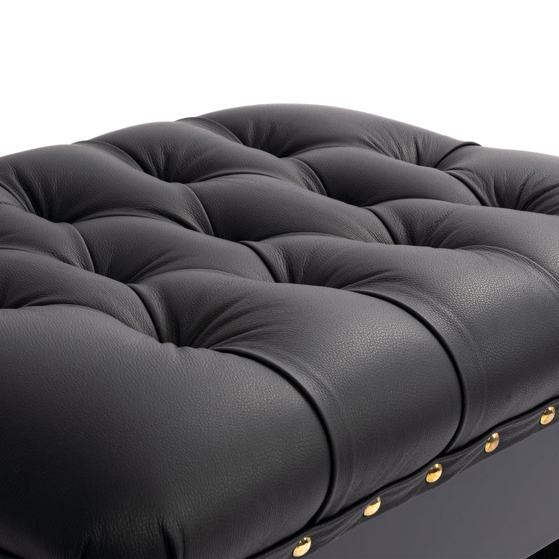 Hidrau BC46 'London' concert piano stool - Black satin, black leather