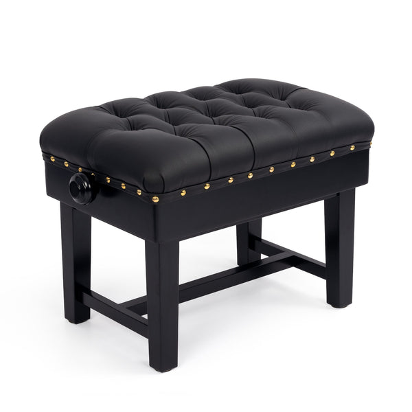 Hidrau BC46 'London' concert piano stool - Black satin, black leather