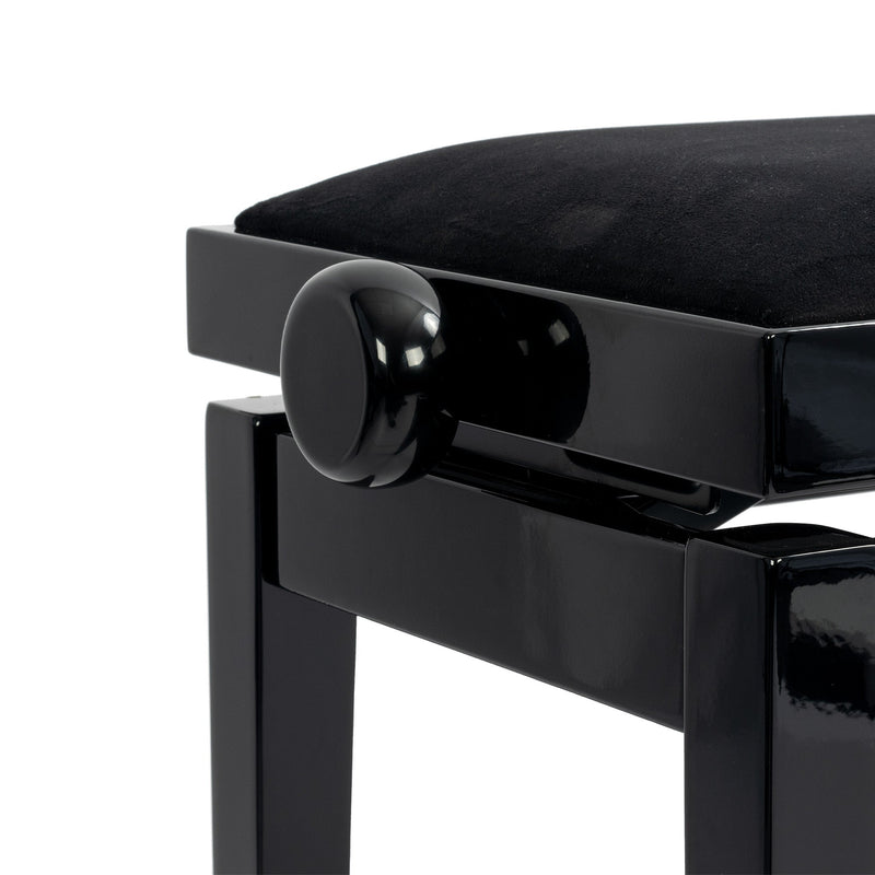 Hidrau BG27 'Toledo' single adjustable piano stool - Black gloss, black velvet