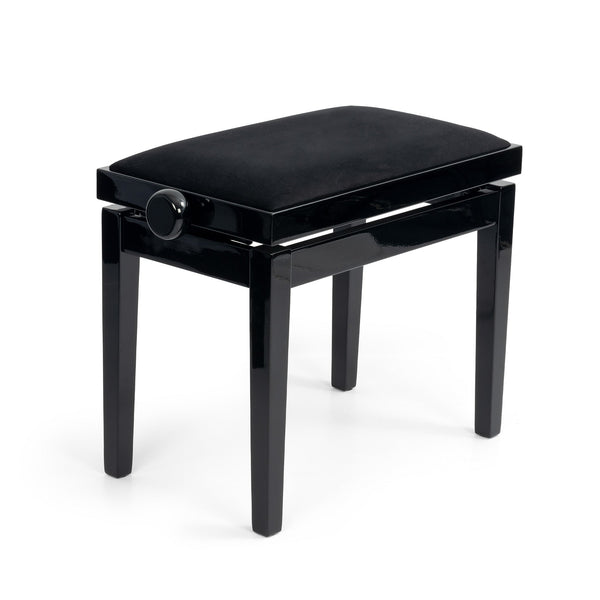 Hidrau BG27 'Toledo' single adjustable piano stool - Black gloss, black velvet
