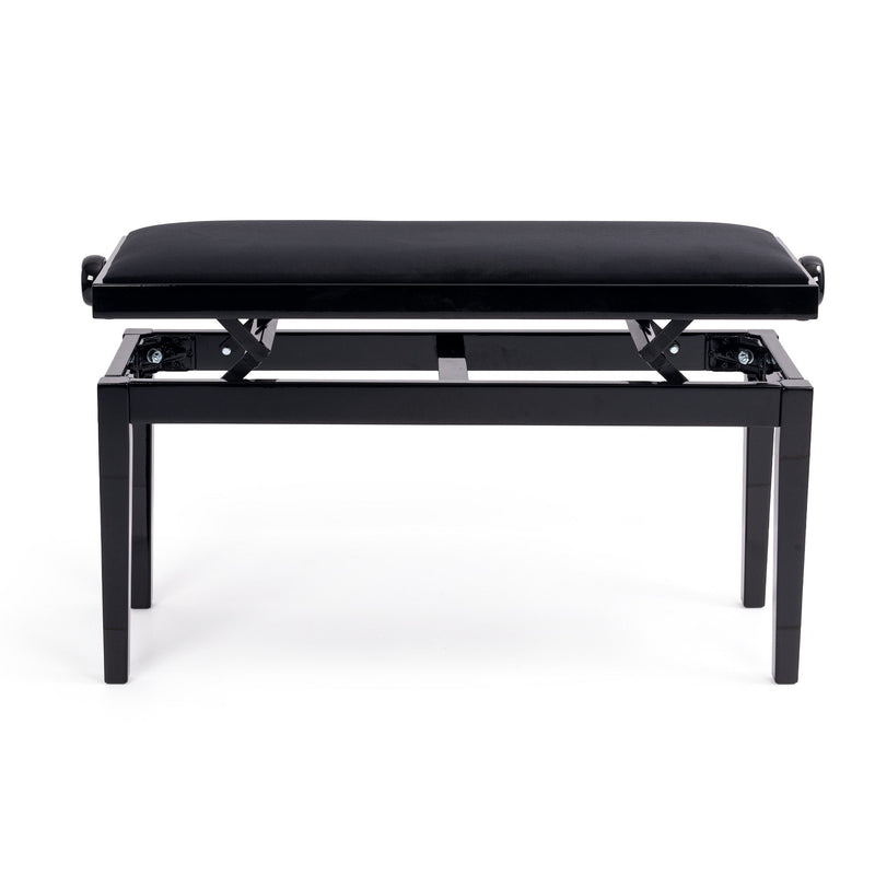 Hidrau BG270 'Geneva' height adjustable duet piano stool - Black gloss, black velvet