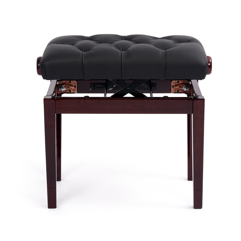 Hidrau BG33 'Vienna' adjustable concert piano stool - Mahogany gloss, black leather
