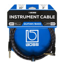 Boss 10Ft Instrument Guitar Cable With Angled 1/4" Jack Plugs