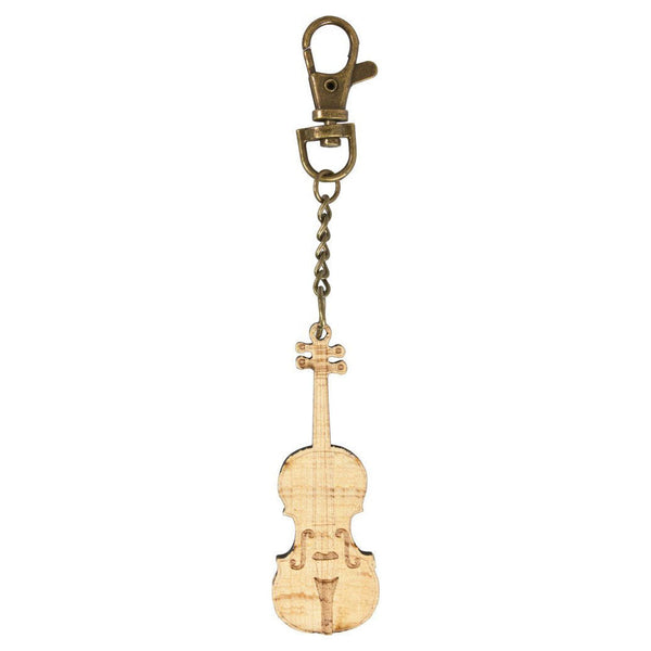 Wooden Violin Keyring With Bronze Keychain And Clip