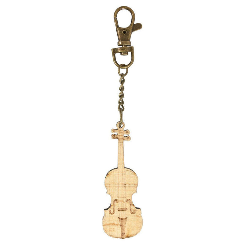 Wooden Violin Keyring With Bronze Keychain And Clip