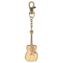 Wooden Acoustic Guitar Keyring With Bronze Keychain And Clip
