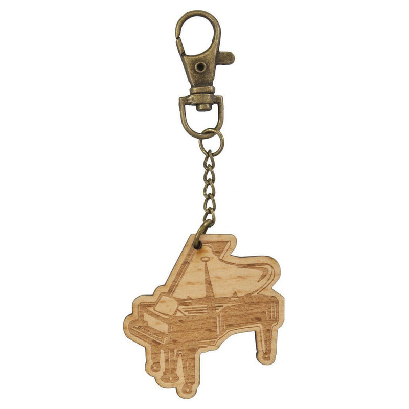 Wooden Grand Piano Keyring With Bronze Keychain And Clip