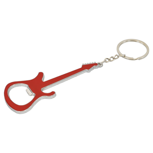 Guitar shaped bottle opener keyring on chrome key chain