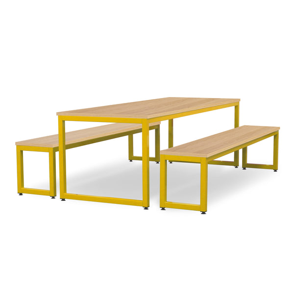 Monarch dining table & bench set with oak top - Yellow