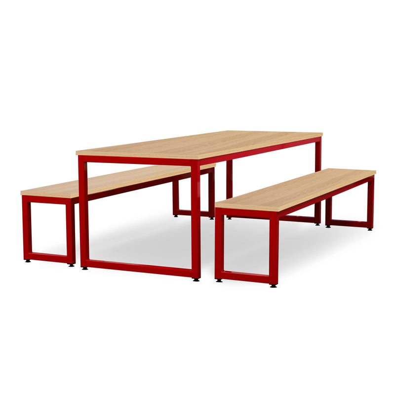Monarch dining table & bench set with oak top - Red
