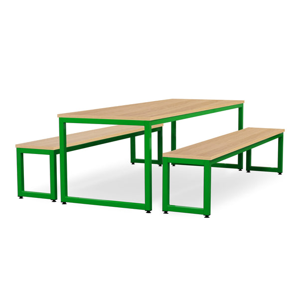 Monarch dining table & bench set with oak top - Apple green