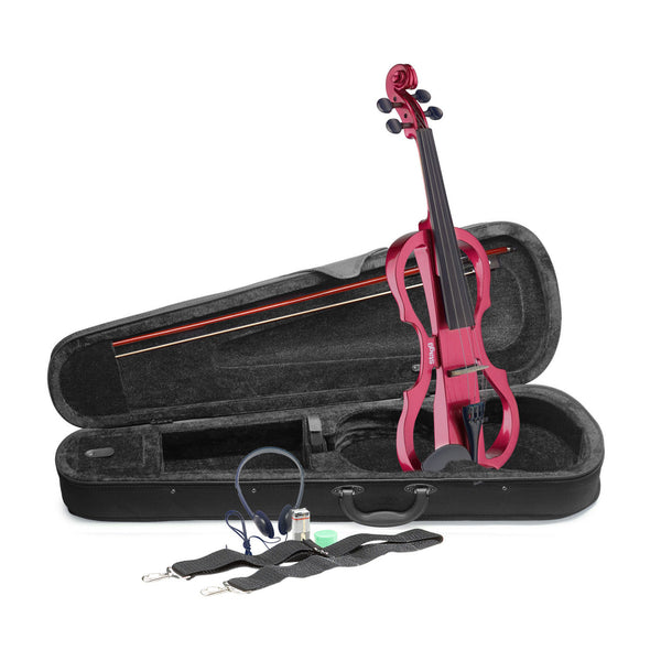 Stagg silent traditionally shaped electric violin outfit - Metallic red
