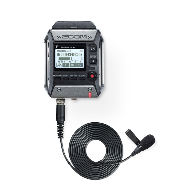 Zoom F1-LP field recorder with lavalier microphone