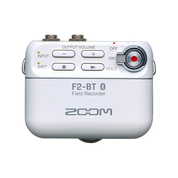 Zoom F2-BT white field recorder with bluetooth and lavalier microphone