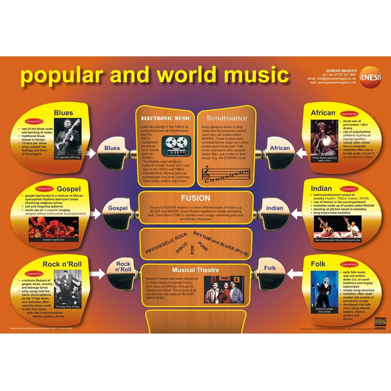 Popular and world music - A1 educational poster
