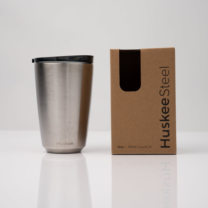 12oz HuskeeSteel Cup & Lid - Brushed steel