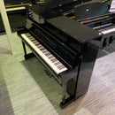 Pre-owned Yamaha P116 upright piano in polished ebony, chrome fittings