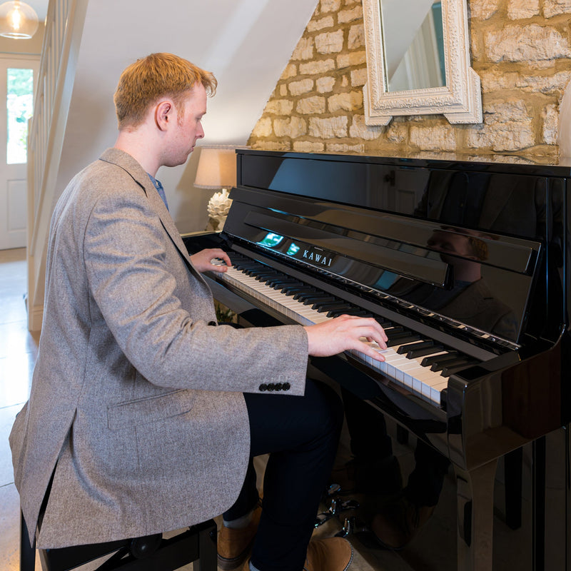 Kawai K-200 upright piano - Polished Ebony, Silver Fittings