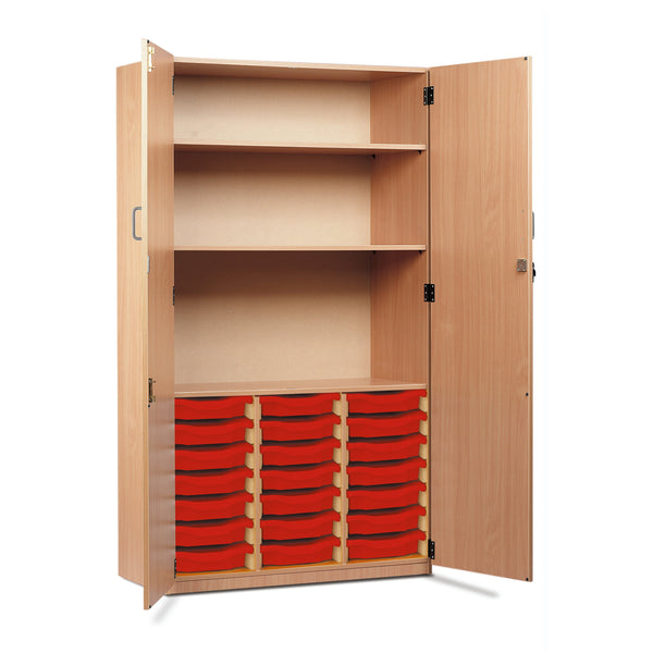 Monarch 21 single tray storage cupboard with 2 shelves - Red