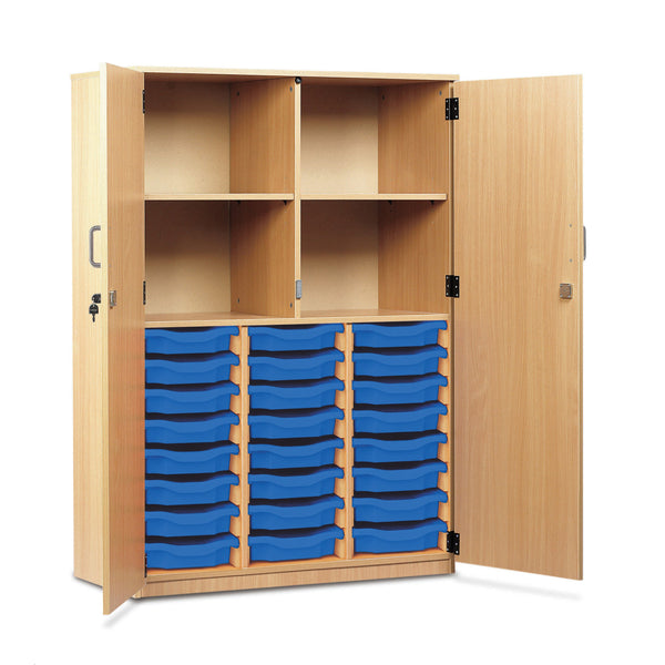 Monarch 24 single tray storage cupboard with 4 compartments - Blue