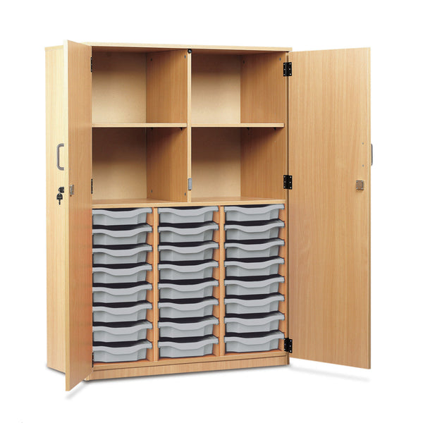 Monarch 24 single tray storage cupboard with 4 compartments - Light grey